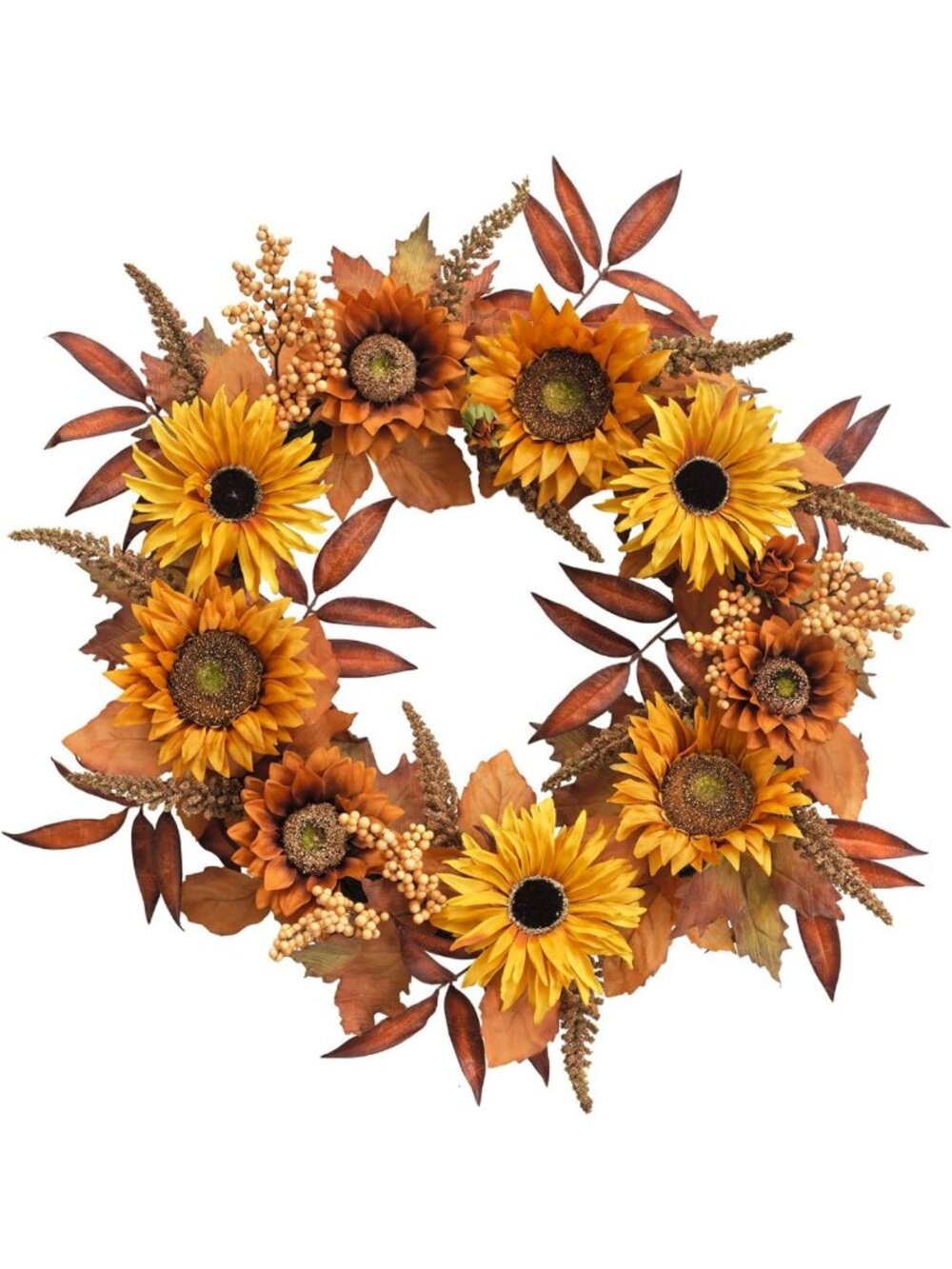 21-Inch Burnt Orange Sunflower Wreath | Handmade Summer & Fall Door Decor